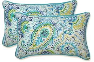 Pillow Perfect Paisley Indoor/Outdoor Accent Throw Pillow, Plush Fill, Weather, and Fade Resistant, Lumbar - 11.5" x 18.5" , Blue/Yellow Gilford, 2 Count