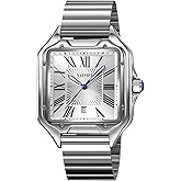 MASTOP Men's Square Roman Numeral Watches Casual Waterproof Luminous Quartz Wristwatch Leather Stainless Steel Bands