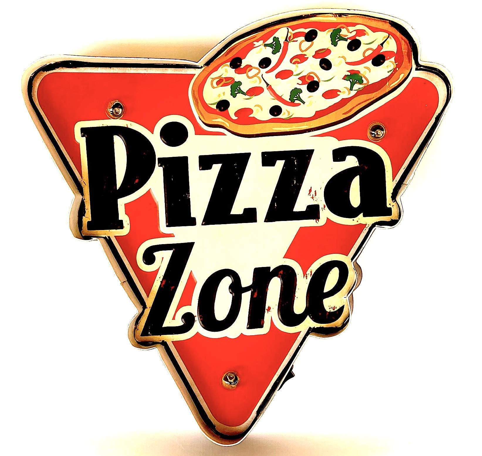 DiiliHiiri Luminous Retro Sign Metal Poster Vintage Crafts Accessories 50's Home Decoration (Pizza Zone)