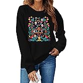 SFHFY Dia De Los Muertos Shirts Women: Day of The Dead Long Sleeve Shirt Funny Skull Halloween Tee Fall Festival Top
