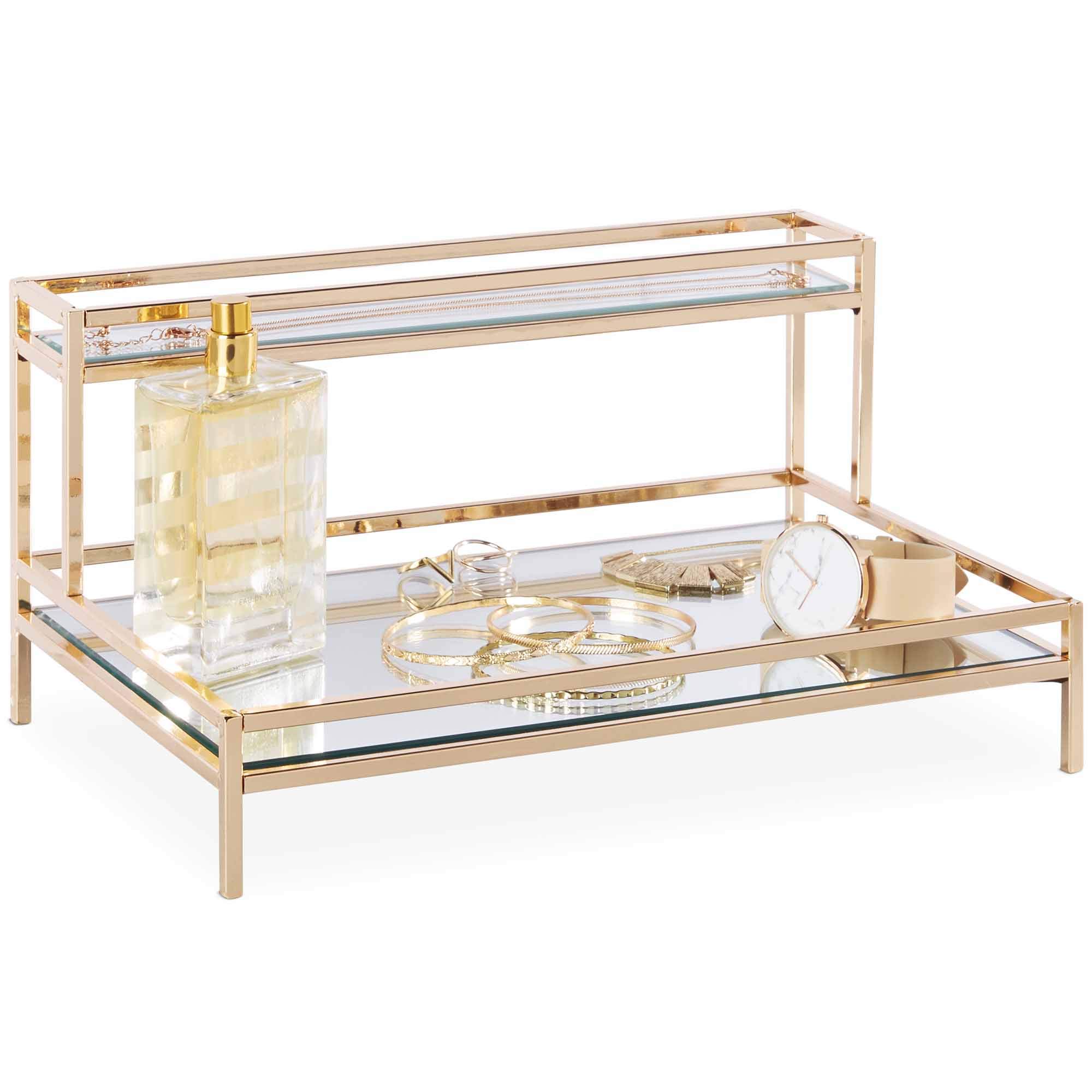 Beautify Mirrored Vanity Tray For Dresser Jewelry And Perfume Tray Two Tier Trays With Champagne Gold Finish L12 X D7 8 X H5 9 Inches Buy Online In Slovenia At Slovenia Desertcart Com Productid