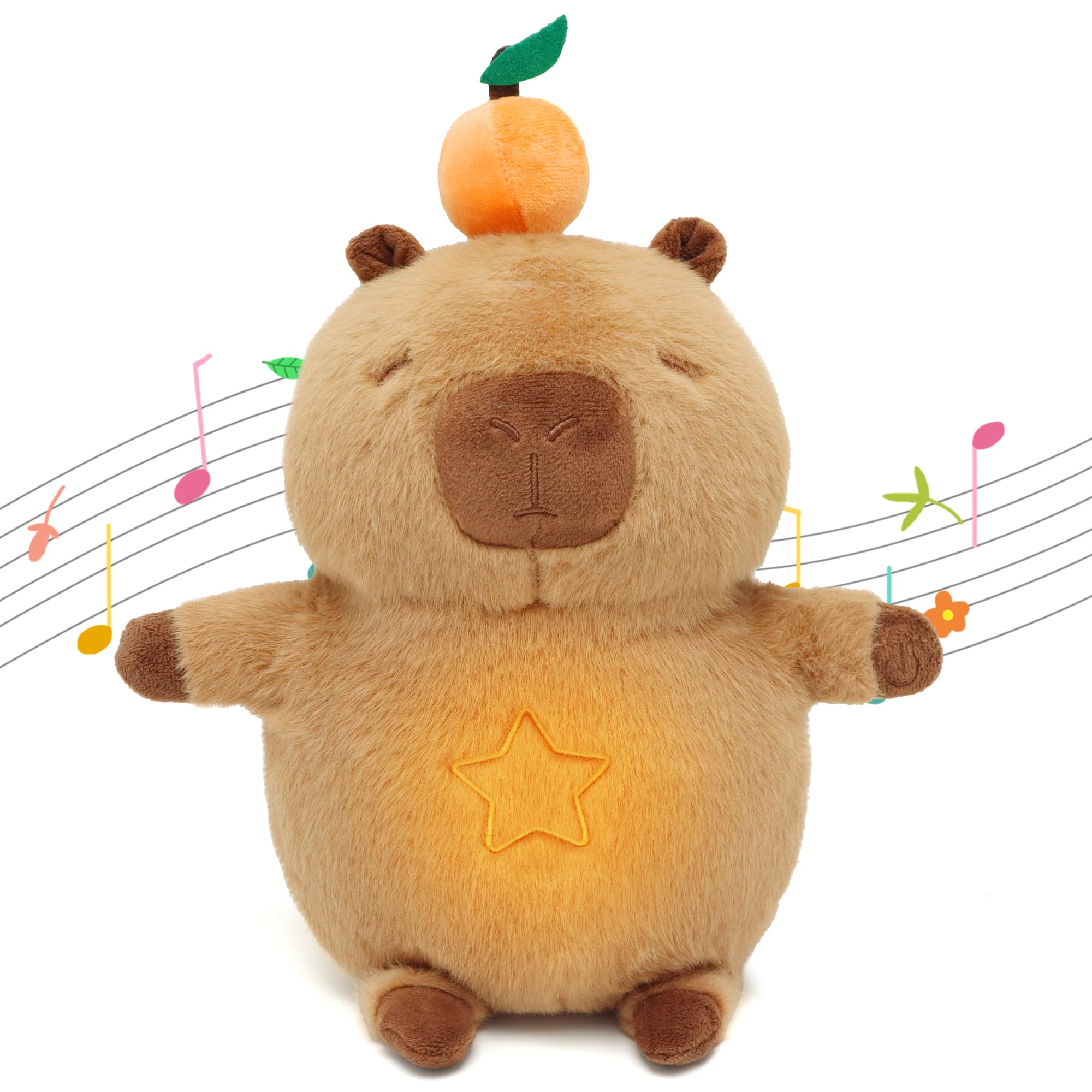 Photo 1 of IUTOYYE Capybara Breathing Stuffed Animal 11.8in Plush with Music Lights Breathing Motion Anxiety Relief Sleeping Soothing Companion Gift for Kids Adults