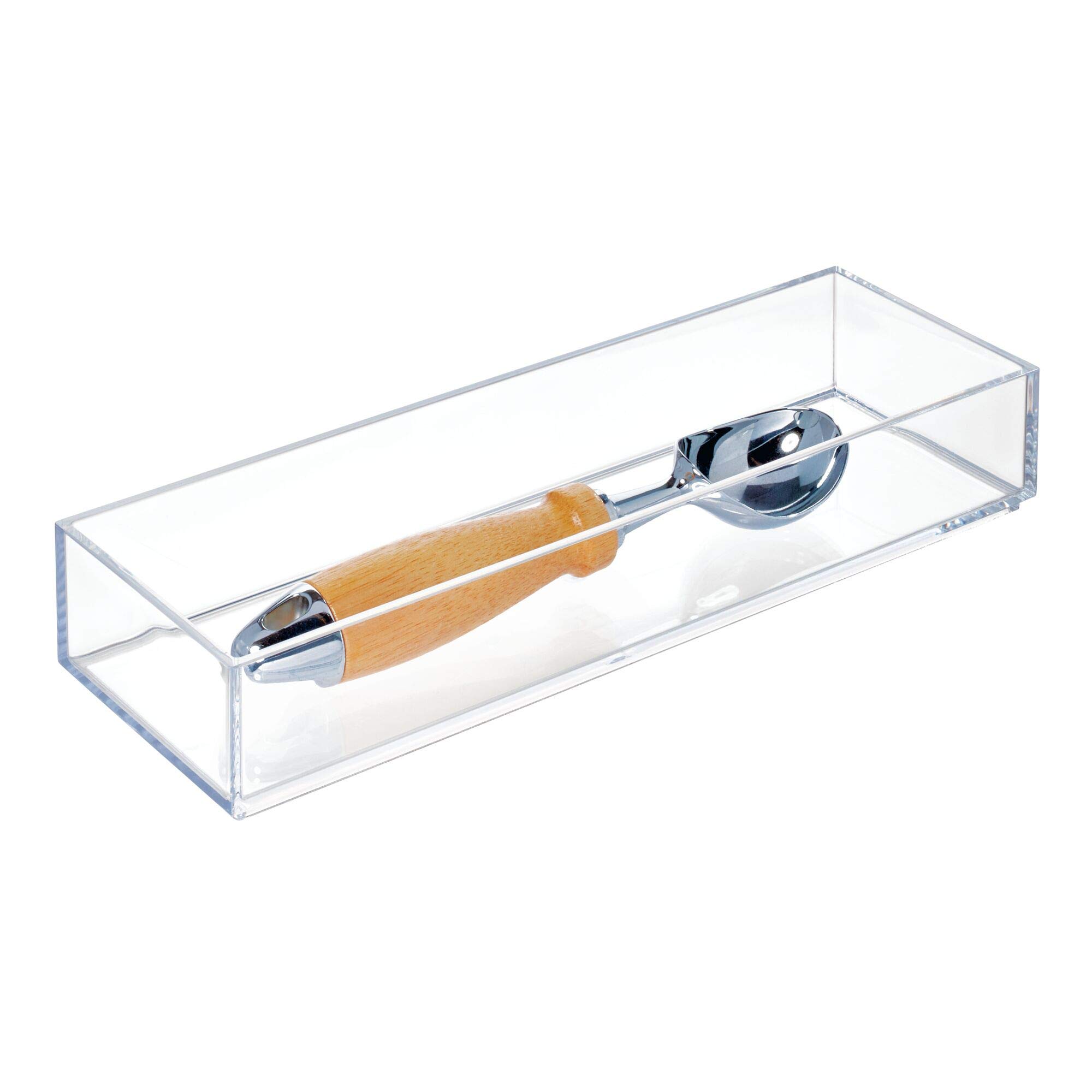 Photo 1 of iDesign Clarity Plastic Drawer Organizer, Storage Container for Silverware, Utensils, Kitchen Gadgets in Pantry, Cabinets, Countertops, 4" x 12" x 2" - Clear