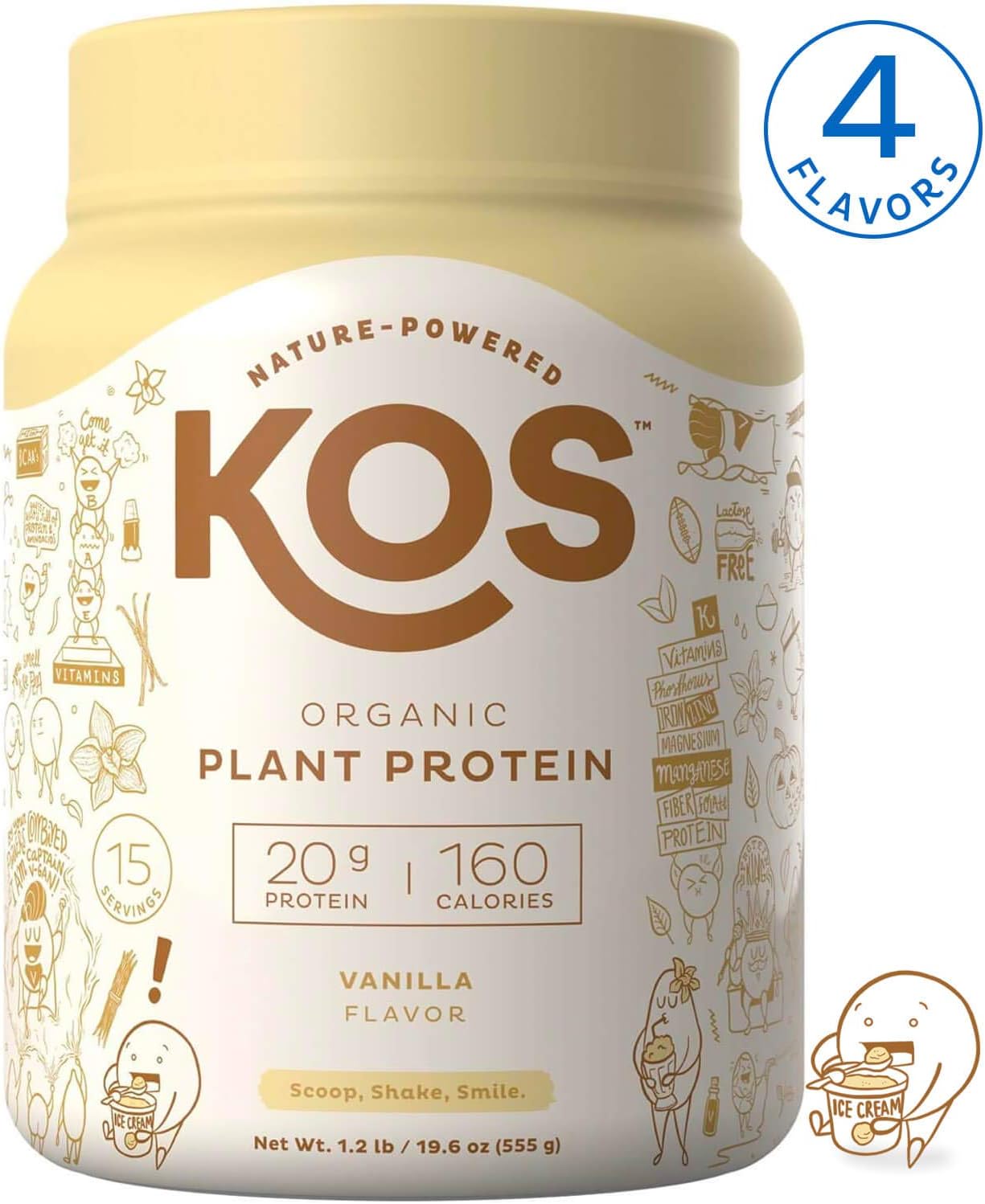 KOS Organic Plant Based Protein Powder – Raw Organic Vegan Protein Blend, 1.3 Pound, 15 Servings (Vanilla)