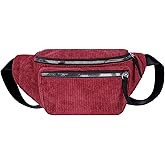 eYLun Women Fanny Pack Crossbody Bag Casual Corduroy Waist Bag Adjustable Chest Bag Waist Pack for Travel Walking Running Hiking Cycling Red
