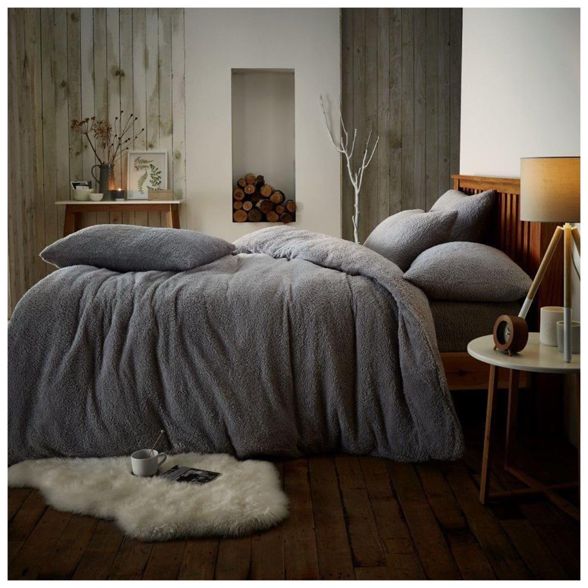 GC GAVENO CAVAILIA Teddy Fleece Luxurious Duvet Cover Sets Super Soft Warm and Cosy Bedding Sets (Silver, Double Duvet Set), 543930