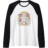 Skull Flowers On Rocker Sunflower Sugar Skull Rock Halloween Raglan Baseball Tee