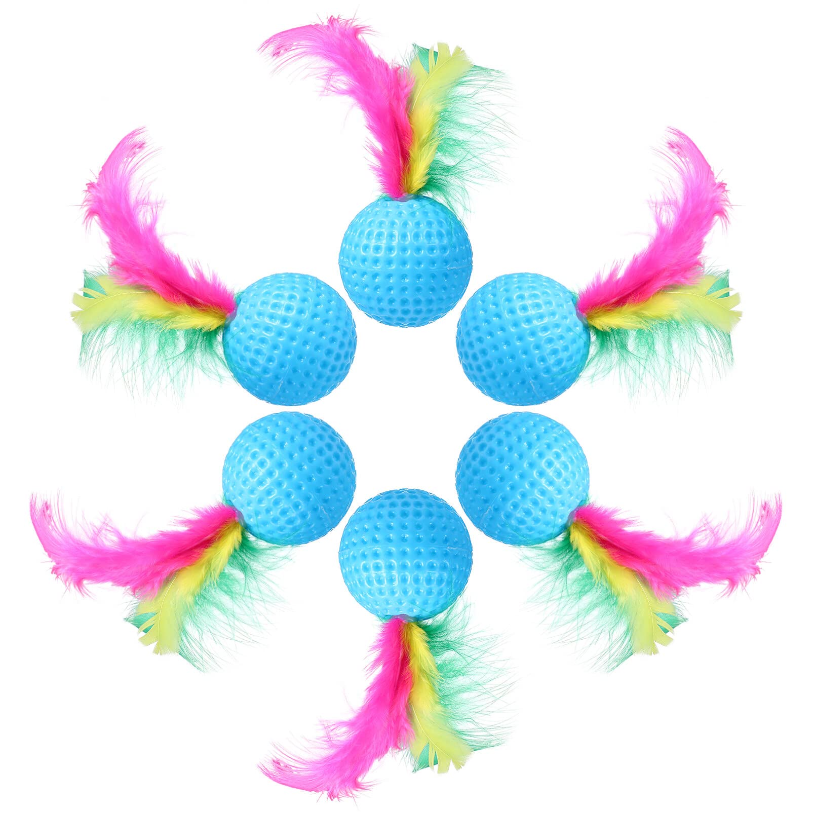 POPETPOP Cat Ball Toys with Feathers Interactive Golf Sponge Balls Assorted Kitten Squeaky Chasing Toy Pack of 24