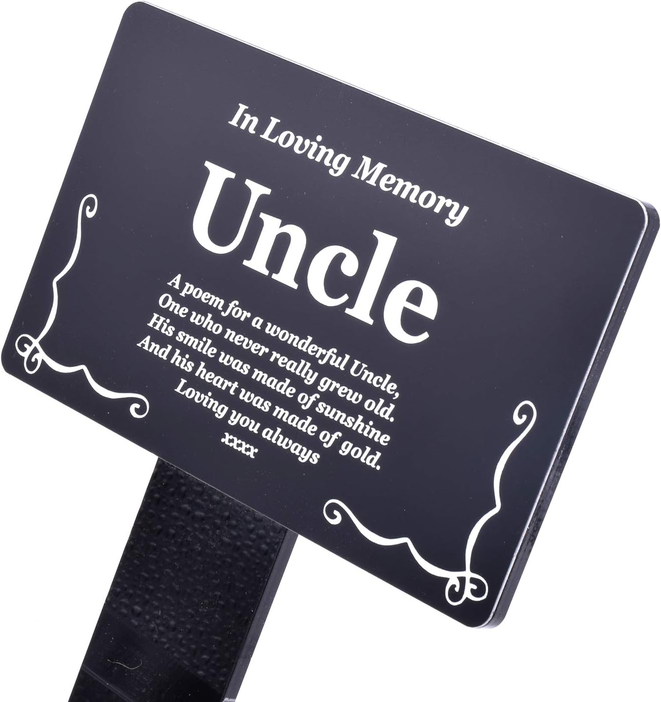 Uncle Memorial Plaque with Stake, Black & White Acrylic, Outdoor Waterproof Grave Marker, Garden Tribute, 142 x 242 mm