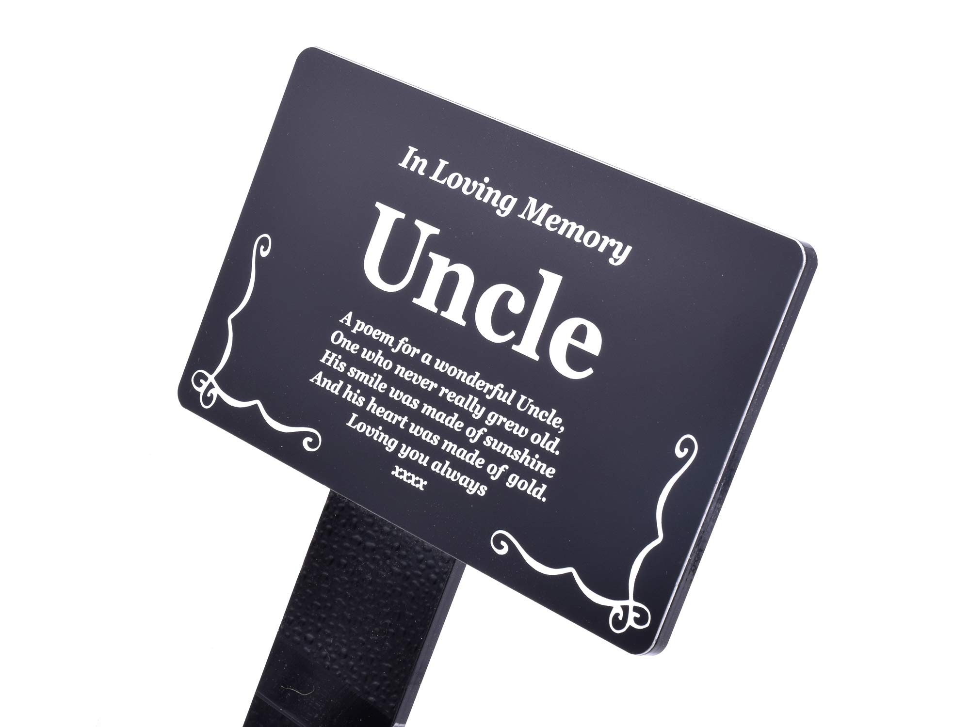 Uncle Memorial Plaque with Stake, Black & White Acrylic, Outdoor Waterproof Grave Marker, Garden Tribute, 142 x 242 mm