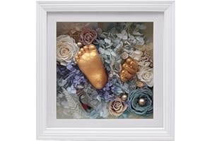WANLIAN 10x10 Shadow Box Frame, 3D Shadow Box Display Case with European Border, Memory Box for Baby Handprint & Footprint DIY Hand Foot Print 3D Plaster, Collages, Collections, Mementos(2-inch Depth, White)