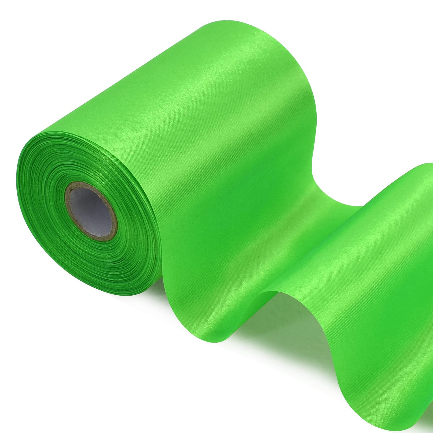 TONIFUL Lime Green Wide Satin Ribbon - 100mm x 20m Green Satin Ribbons Solid Fabric Ribbons for Gift Wrapping Christmas Tree Wedding Car Chair Pageant Sashes Grand Opening Festival Party Decor