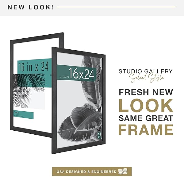 MCS STUDIO GALLERY 16X24 POSTER FRAME BLACK WOODGRAIN ENGINEERED WOOD, VERTICAL & HORIZONTAL WALL HANGING LARGE PICTURE FRAME FOR PHOTOS, POSTERS & ART PRINTS (2-PACK)