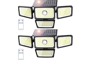omibee 3000LM Solar Lights Outdoor, 4 Adjustable Heads Solar Motion Sensor Lights with 283 LED, IP65 Waterproof Security Wall Lights, Remote Control Flood Lights for Graden, Outside, Backyard 2 Pack