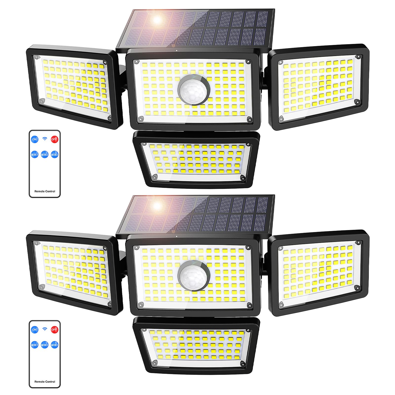 Photo 1 of 3000LM Solar Lights outdoor, 4 Adjustable Heads Solar Motion Sensor Lights with 283 LED, IP65 Waterproof Solar Security Wall Lights, Remote Control Flood Lights for Graden, Outside, Backyard 2 Pack