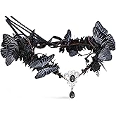 MOSTORY Handmade Dark Fairy Crown Black Butterfly Headpiece Woodland Elf Circlet Gothic Floral Tiara Headband for Women Girls Cosplay Wedding Birthday Renaissance Halloween