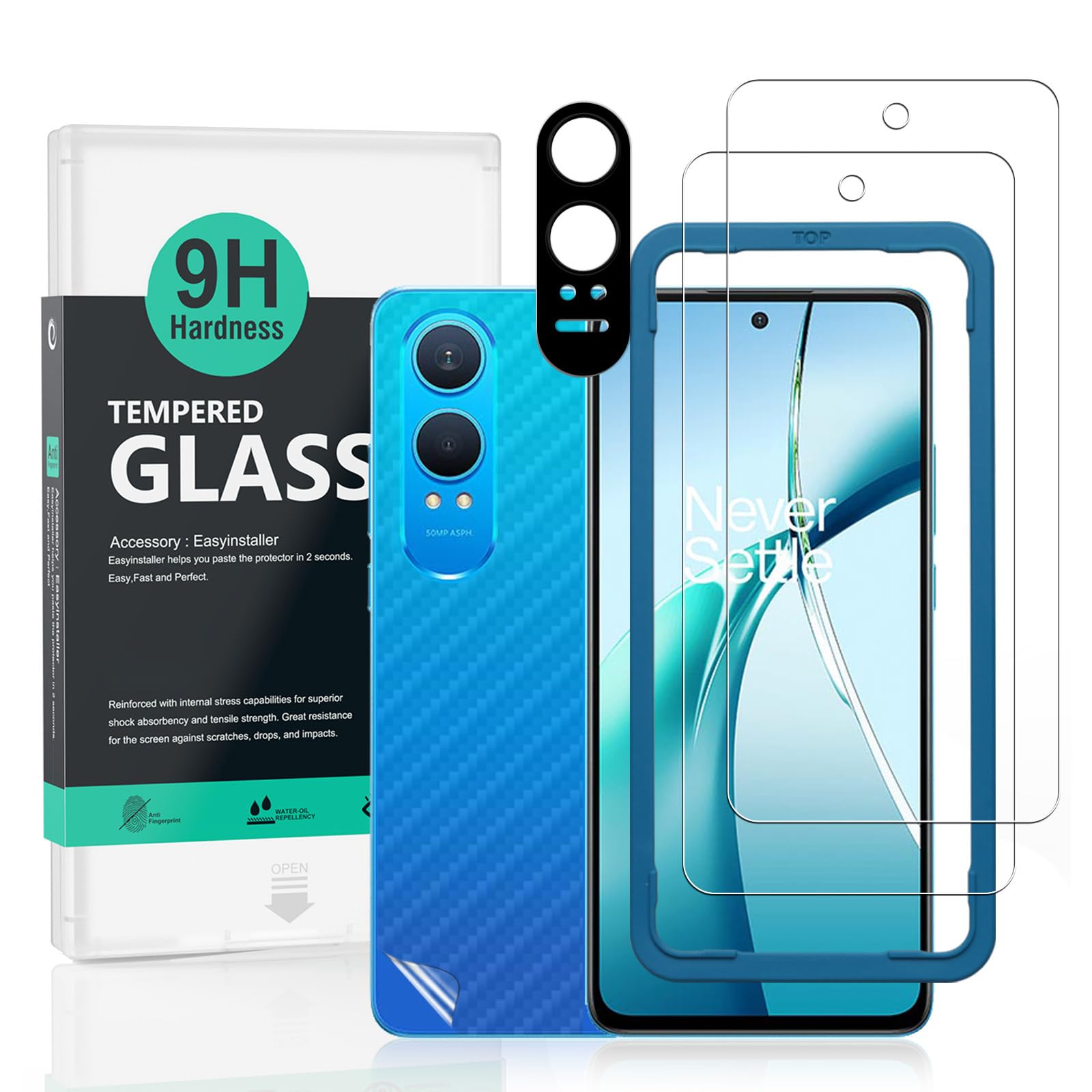 Ibywind Screen Protector (2 Pack) For OnePlus Nord CE4 Lite 5G,9H Hardness Tempered Glass,With 1Pc Metal Camera Lens Protector,1Pc Back Protector,Easy to Install