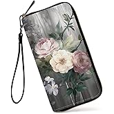 GFRGTFHYT Womens Wallet, Large Capacity RFID Blocking PU Leather Wristlet Wallets for Women Ladies Men Credit Card Holder Zipper Wallet Phone Holder Clutch Travel Purse, Art Flowers