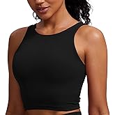 CRZ YOGA Womens U Back Sports Bras Padded High Neck Crop Workout Tank Tops