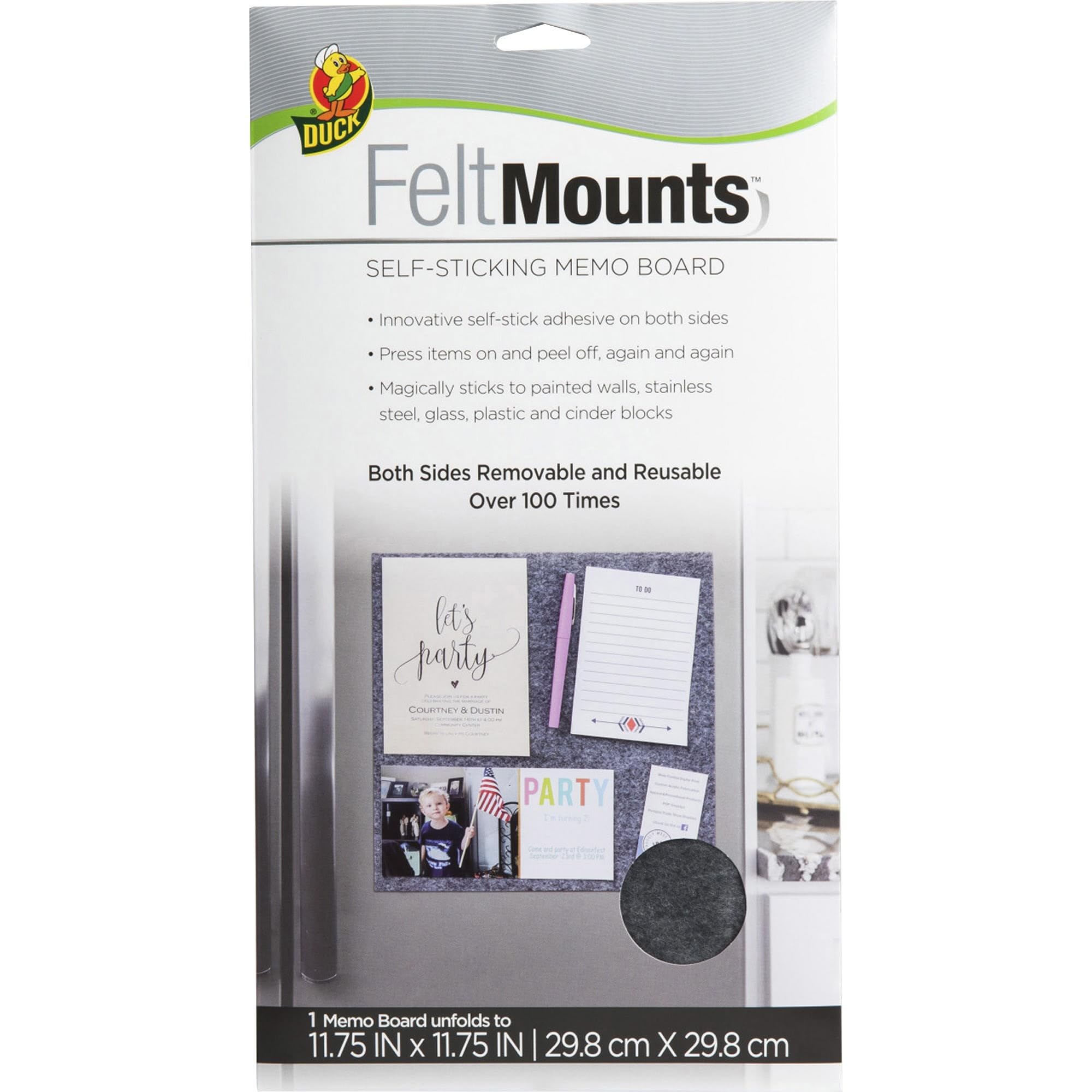 Duck Felt Mount Sticky Memo Board, Reusable, Charcoal Grey, 29.8cm x 29.8cm