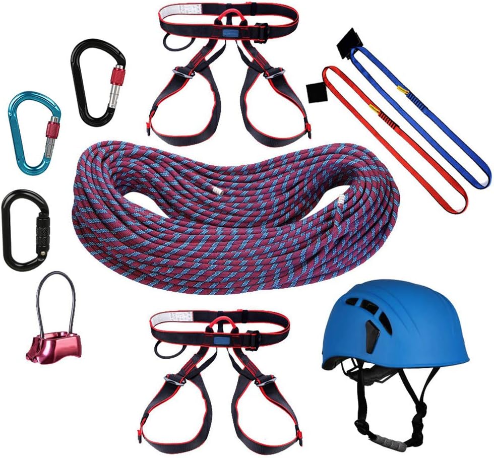 SHAO1 Climbing Rope Set Multipurpose Rope Adult Rock Climbing Protection Equipment Outdoor Top Rope Protection Expansion Kit Training Insurance Supplies,40m