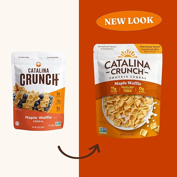 CATALINA CRUNCH PROTEIN CEREAL – SUGAR FREE BREAKFAST CEREAL WITH 11G OF PROTEIN – GLUTEN FREE – MAPLE WAFFLE – 9 OZ. BAG (PACK OF 1) (PACKAGING MAY VARY)