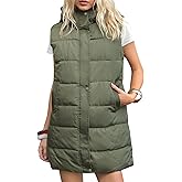 Gihuo Women's Long Puffer Vest Winter Quilted Hooded Sleeveless Zip Up Long Jacket Vest Gilet