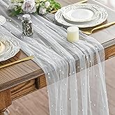 Artoid Mode Pearl Gauze Table Runner 120 Inch 10FT, Seasonal Sheer Dining Holiday Wedding Birthday Baby Shower Table Decor for Home Party