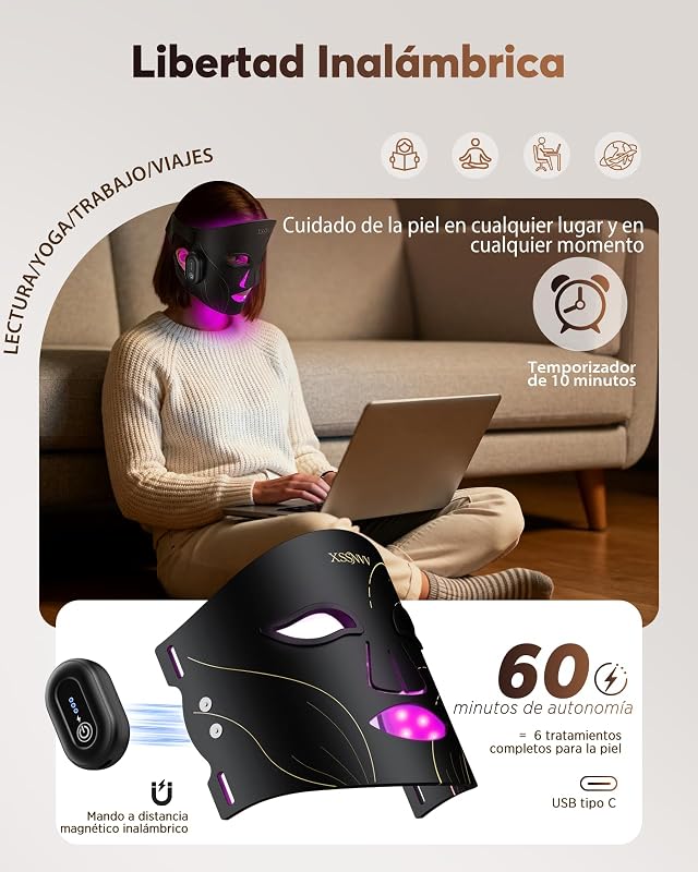 Máscara LED Facial con 4 Modos para Cuidado Facial en Casa, NVV10