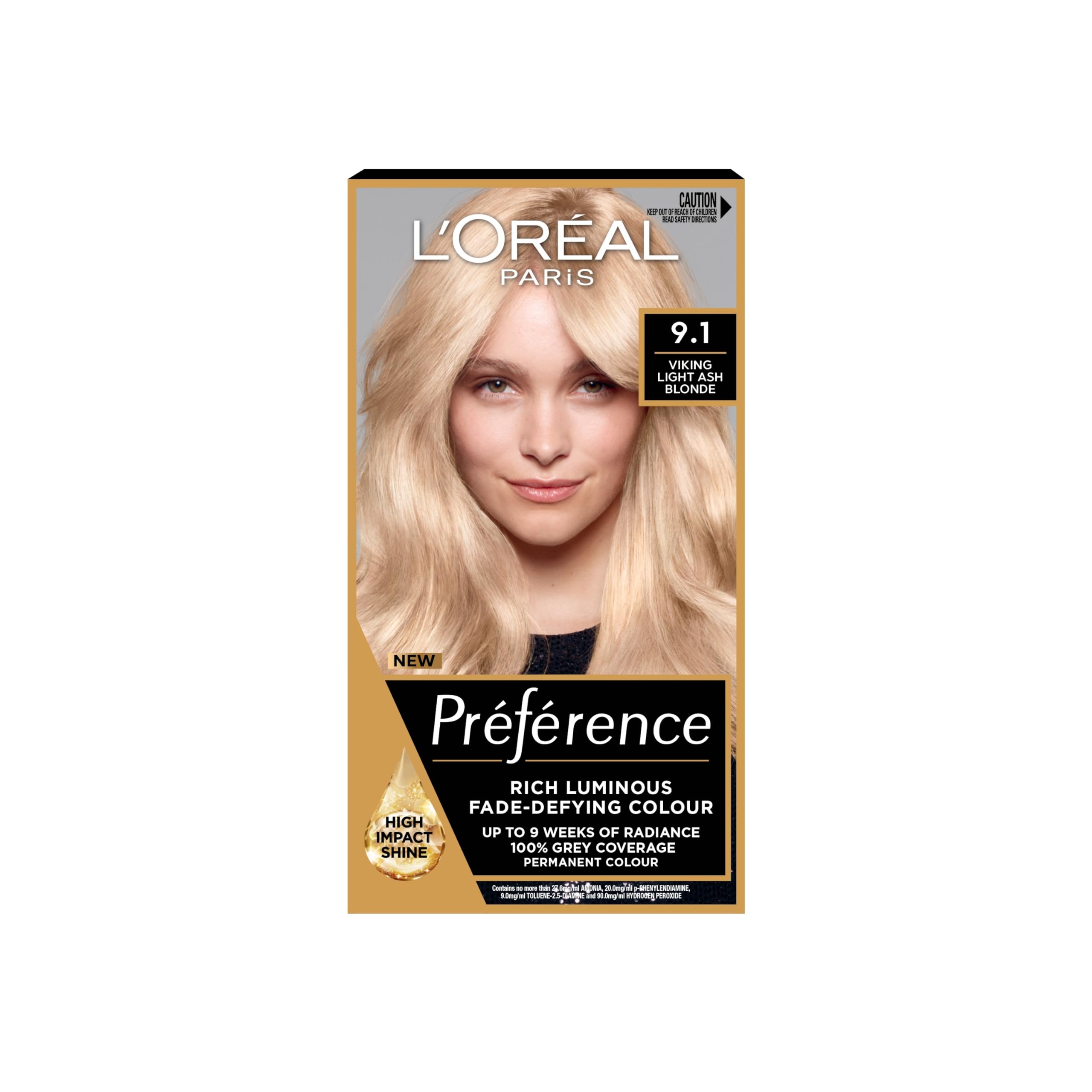 L'Oreal Paris Preference Hair Dye, Long Lasting, Luminous Permanent Hair Colour, 9.1, Oslo