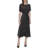 Karl Lagerfeld Womens Short Sleeve Velvet Pinstripe Midi Dress