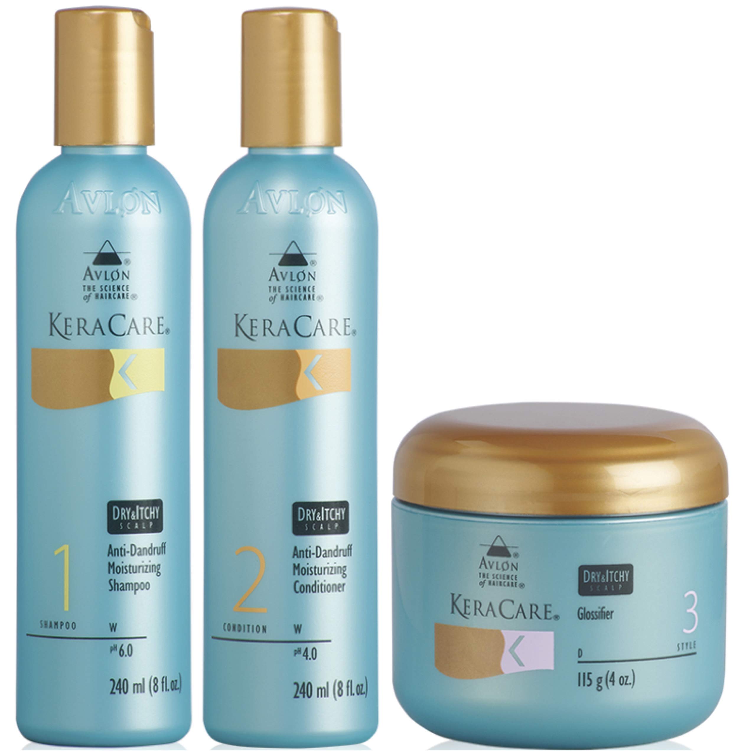 Avlon Keracare Dry & Itchy Scalp Anti Dandruff Moisturizing Shampoo, Conditioner & Glossifier Set