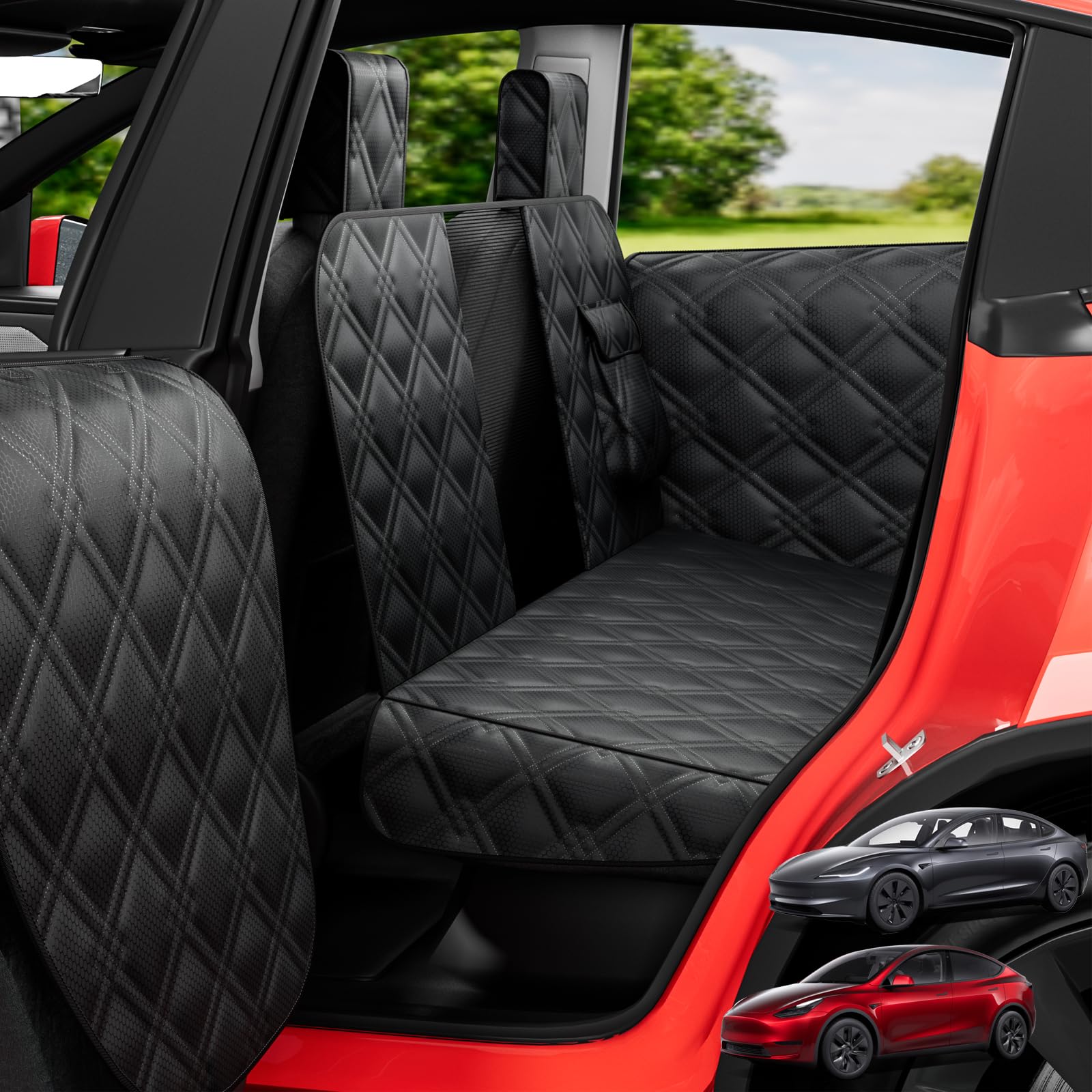 Photo 1 of Dog Car Seat Cover For Back Seat Compatible With Tesla Model Y/3 - Pet Travel Hammock For Suv - Pets Backseat Covers For Car Seats -Waterproof Cars Seat Extender Protector Dogs with Headrest Protector