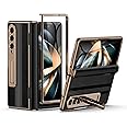 karenDon for Samsung Galaxy Z Fold 4 Phone Case [Luxury Premier Genuine Leather][Full Body Hinge Protection][Built-in Screen Protector][Kickstand Drop Proof Protective Cover] for Z Fold4 Black