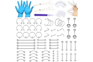 JIESIBAO 100PCS Piercing Kit,12G 14G 16G Piercing Needles Clamps for Nose Septum Belly Button Lip Tongue Eyebrow Cartilage Ear Tragus Helix Daith Piercing Tool Kit Silver