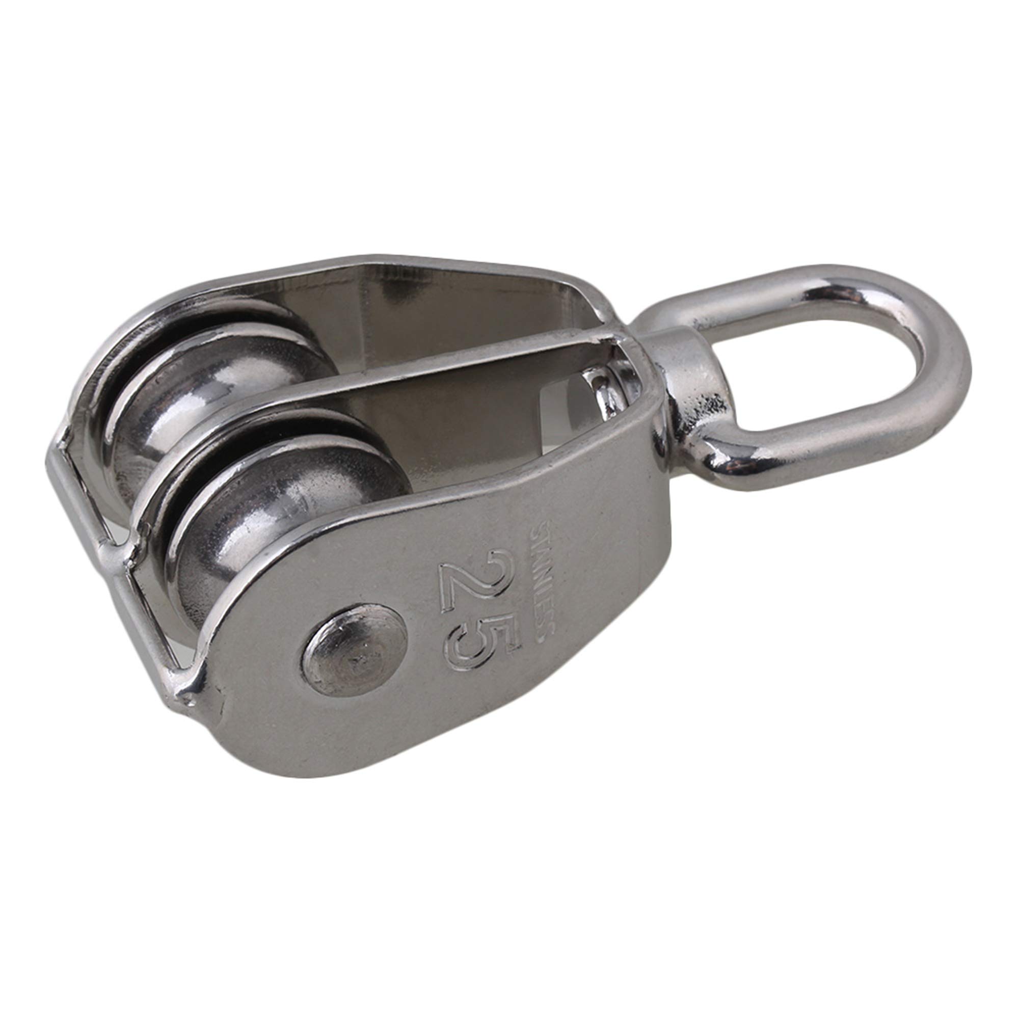 BQLZR M25 25mm Swivel Stainless Steel 304 Double Pulley Block Chain Traction Wheel