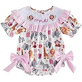 Pudcoco Baby Girls First Birthday Outfit 1st Birthday Romper Coquette Bow Bubble Smocked One Embroidery Ruffle Jumpsuit