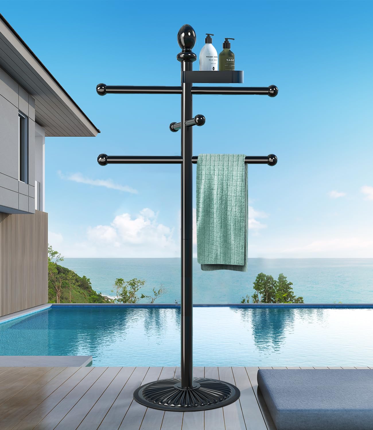 Photo 1 of *UNTESTED*
Pool Towel Rack Outdoor, 6 Bars with Top Tray Metal Heavy Duty Never Tilt Pool Accessories with Heavy Metal Base, Hot Tub Accessories Towel Dying Rack Towel Stand for Pool, Hot Tub etc