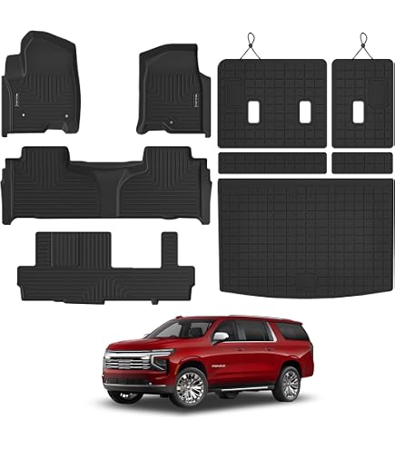 Tappetini Gomma TPE Per Chevrolet Suburban E GMC Yukon XL 2021-2025 - 8 Posti, Set Completo Con Fodero Bagagliaio, Antiscivolo E Impermeabile