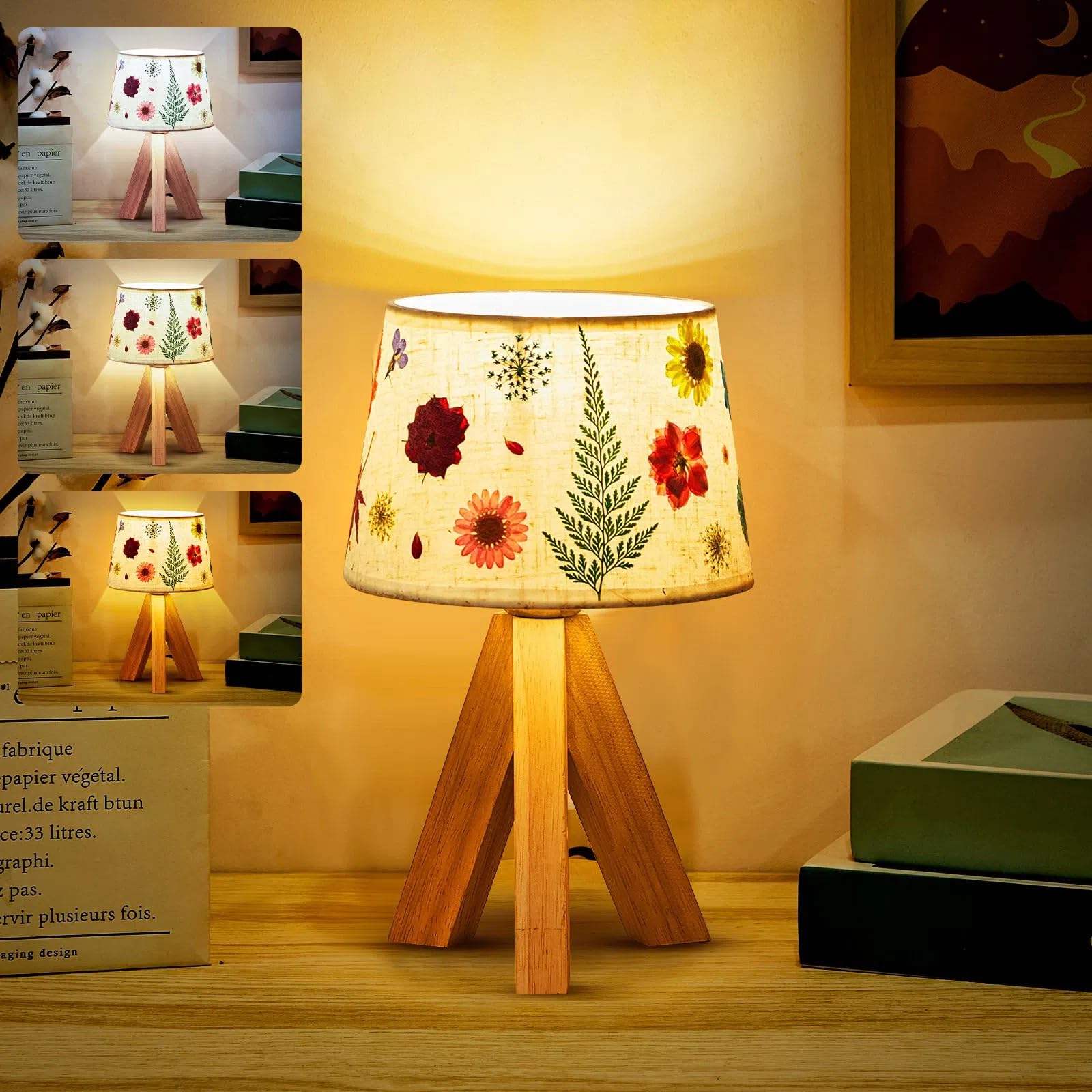 Photo 1 of Hortsun Pressed Floral Lamp Bedside Vintage Flower Desk Lamp for Bedroom Living Room, Dorm, Home, Office Decor(1 Pcs,Triangle Style)