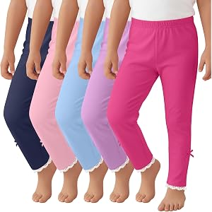 JoyMotion 5 Pack Baby and Toddler Girls Leggings | Elastic Waist, Basic Bottoms Pants, Infant Girl Clothes, Multipacks, Casua