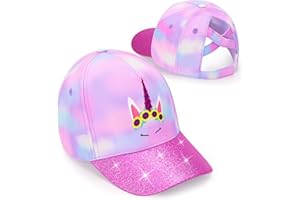 YSEOUL Girls Glitter Baseball Cap Criss Cross Hat, Girl High Ponytail Hat - Kids Trucker Hat with High Bun Messy Ponytail(Ages5-15)