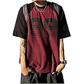 RoseSeek Men's Number Graphic Baggy Shirts Color Block Short Sleeve Crewneck Vintage Tees Tops
