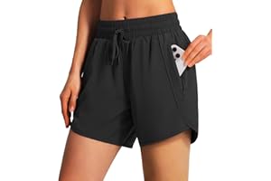 Ksmien Women's 5" Athletic Running Shorts Quick Dry Lightweight Workout Gym Shorts with Zipper Pockets UPF 50+