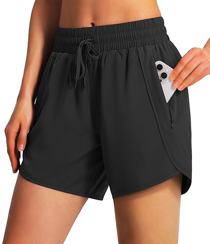 Ksmien Women's 5"/ 7" Athletic Running Shorts Quick Dry Lightweight Workout Gym Shorts with Zipper Pockets UPF 50+
