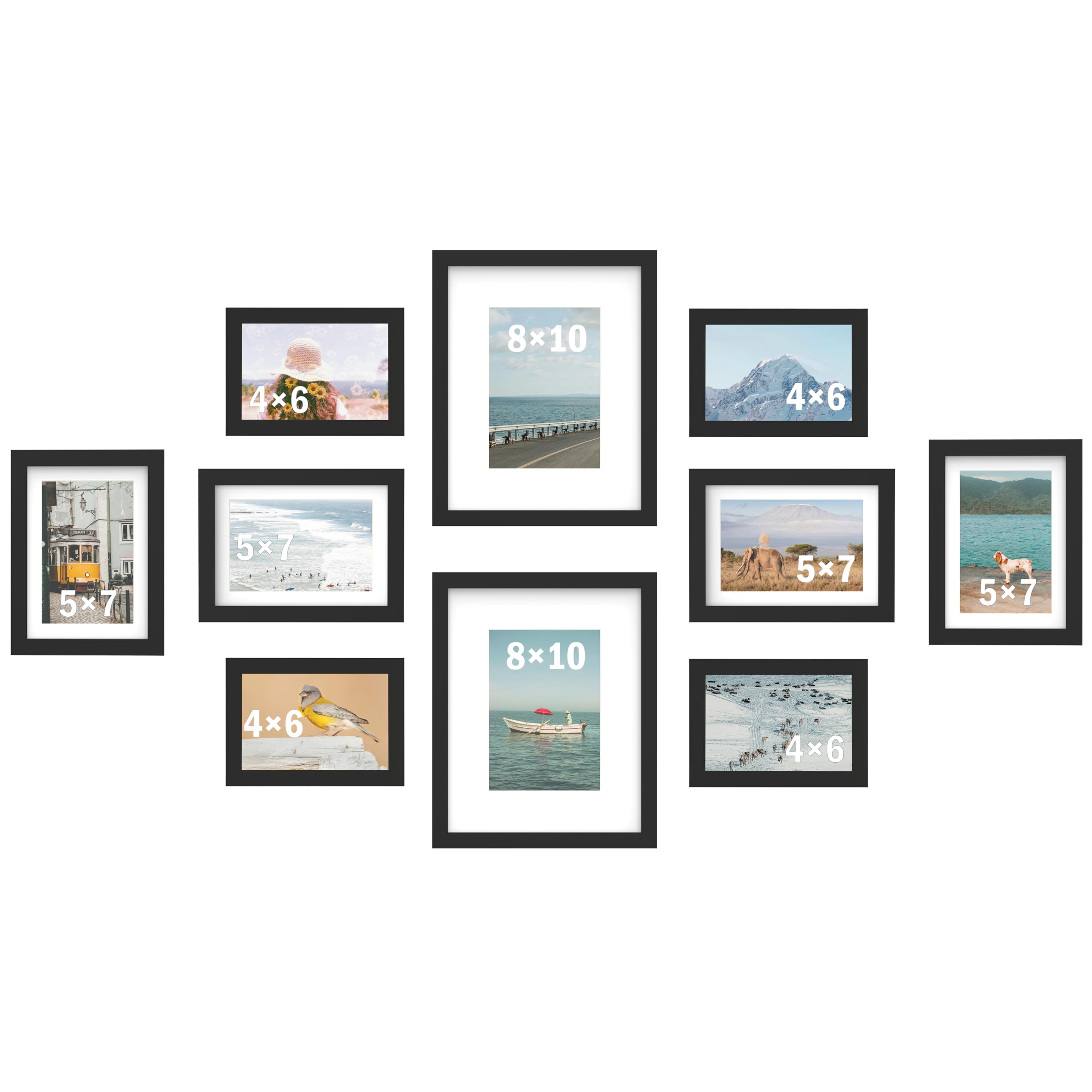 Photo 1 of An&He 10 Pack Picture Frames Collage Wall Decor, Gallery Wall Frame Set for Wall or Tabletop Display, Multi Sizes with Two 8x10, Four 5x7, and Four 4x6 Photo Frames, Black