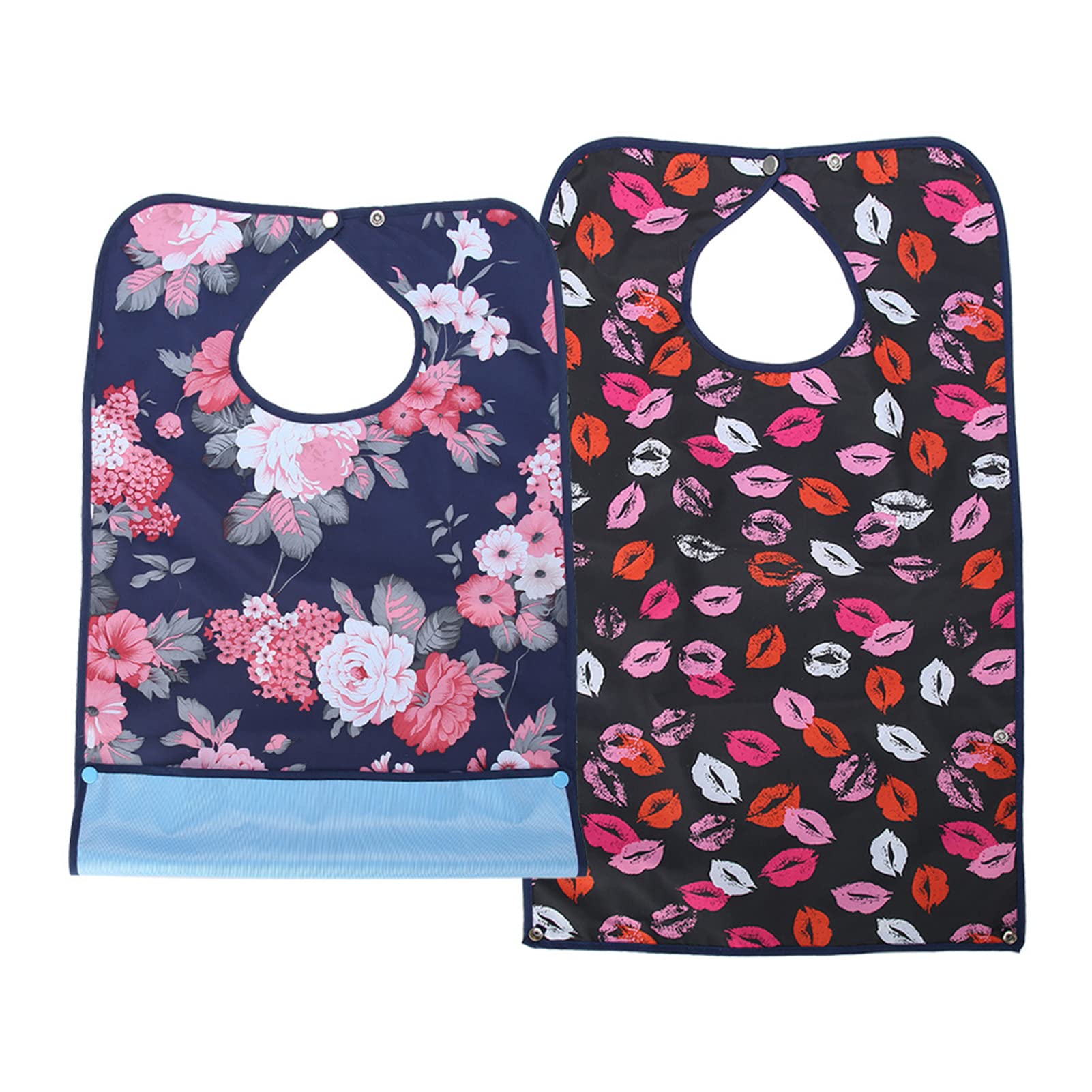 Adult Bibs for Women, 2 Waterproof Reusable Adult Elders Mealtime Bib Clothes Protector Bib PVC Mealtime Bib Detachable Clothing Protector Bib with Snap Fastener Design of the Bottom, 17.7 * 29.5in