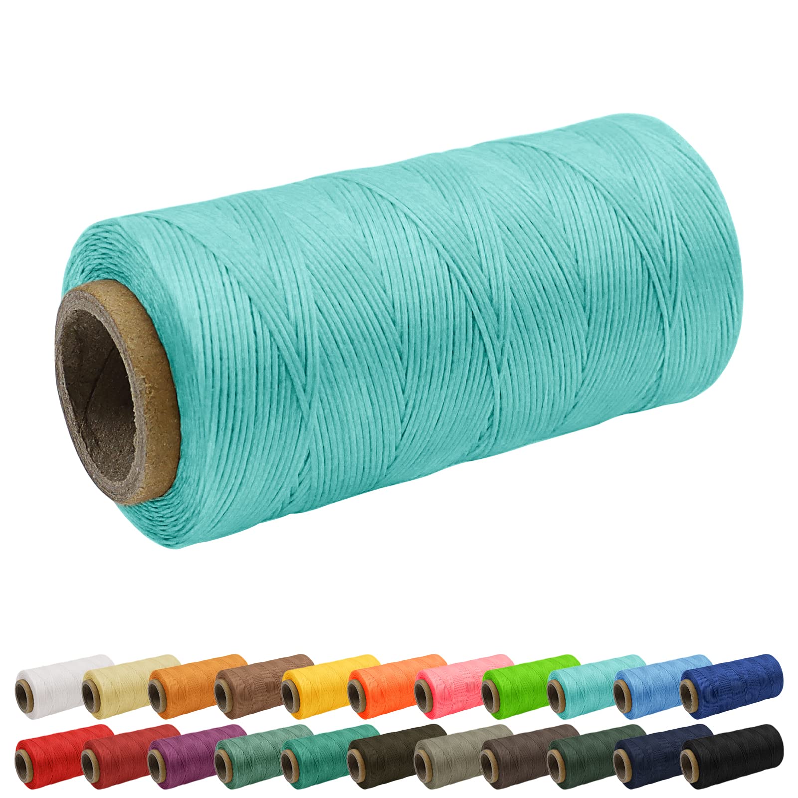 Uiopa 1mm Waxed Thread, 260m 150D Leather Sewing Thread, Hand Stitching Flat Waxed Cord for Leather Craft, Bookbinding, Shoes Repairing, Light Blue Cord