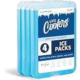 Cool Coolers by Fit &amp; Fresh 4 Pack XL Slim Ice Packs, Quick Freeze Space Saving Reusable Ice Packs for Lunch Boxes or Coolers, Blue, 239ICE, 4 count (Pack of 1)