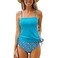 CUPSHE Women's Tankini Set Two Piece Swimsuit Ruched Drawstring Bathing Suits with High Waisted Bottom Rib